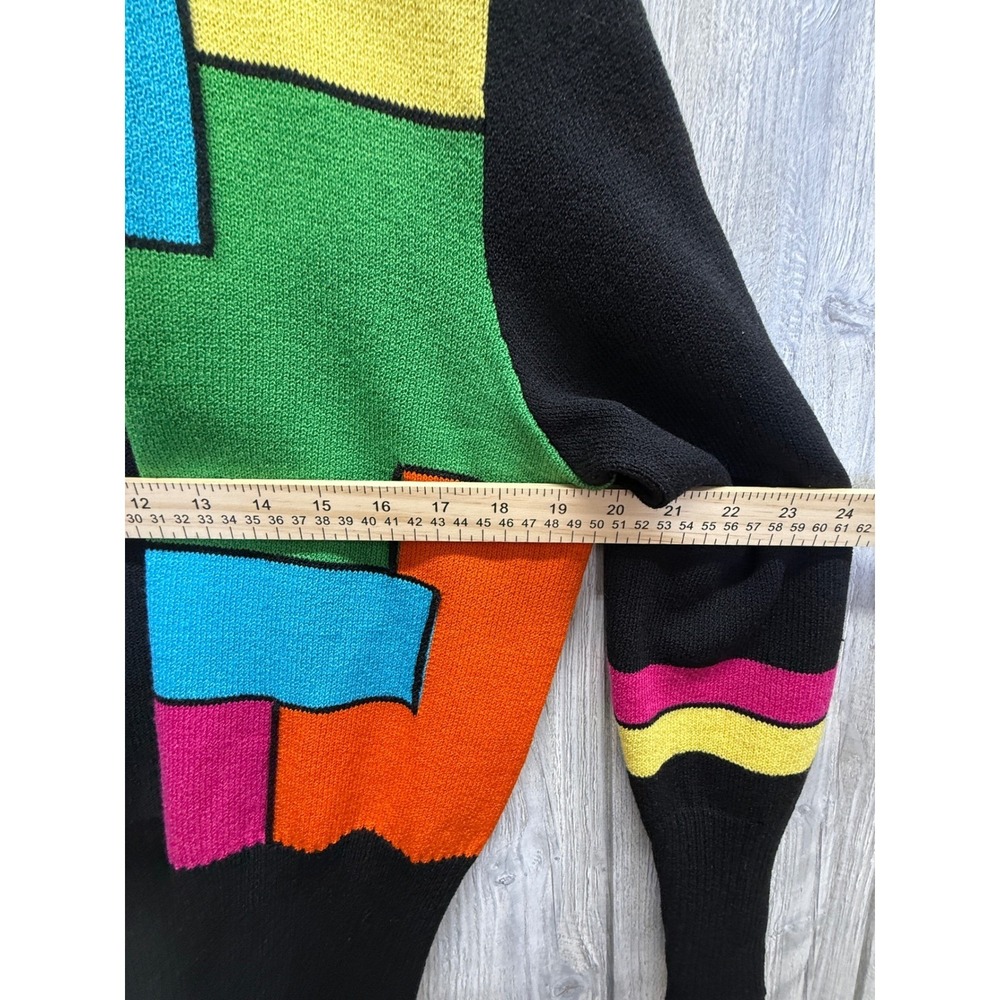 Toula Vintage Colorblock Geometric Zip Up Cardigan Sweater Womens 10 Black Multi - Picture 9 of 13